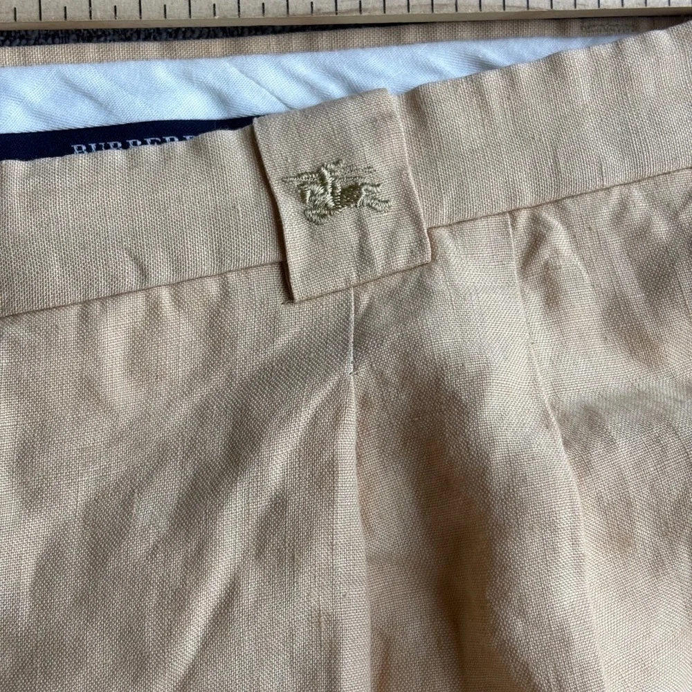 Burberry Pants Mens 36 Yellow Tan London Pleated Linen Straight Leg